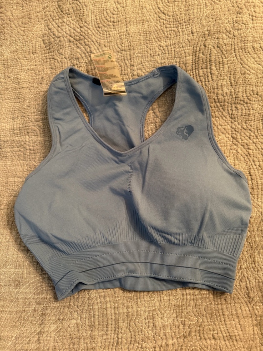 Light Blue Seamless Racerback Sports Bra with Wide Support Band
